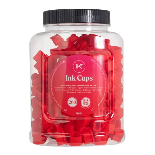 Caps Tattoo - Killer Beauty Ink Cups - Pot de 200 capsules pour pigment ou encre en silicone et forme de cœur