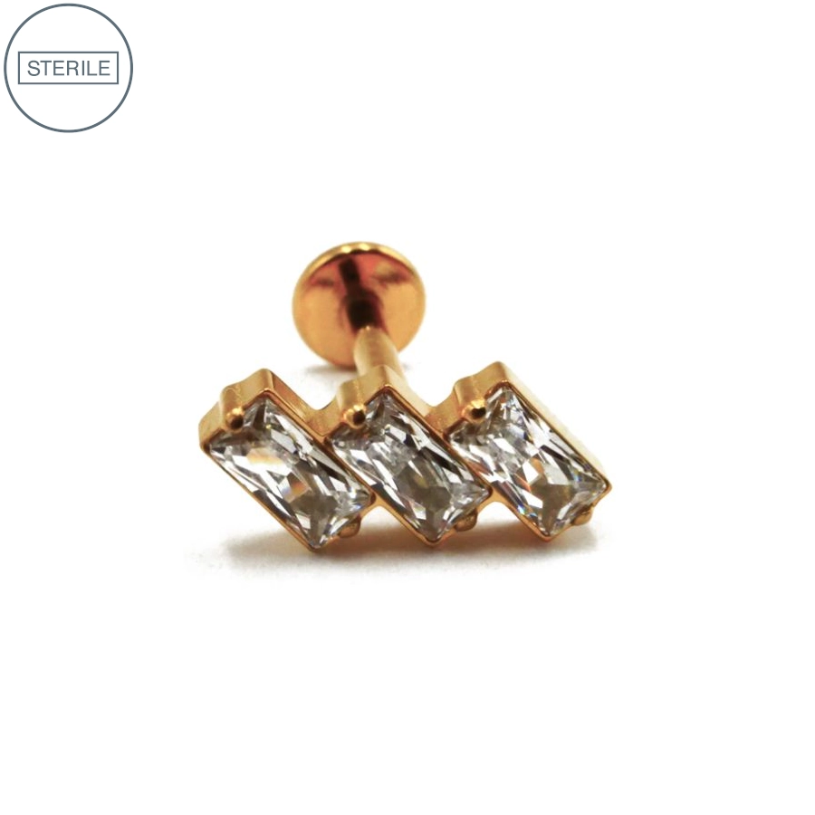 [i_labret_sterile_pvd_gold_50-stvxla50] Labret Piercing - Labret Stérile Interne Pvd Gold 50 - Piercing avec pas de vis interne rectangle 3 strass blancs