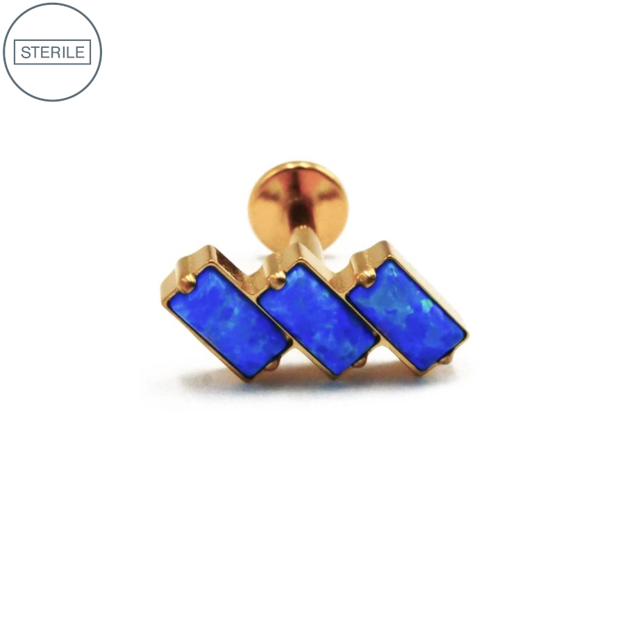[i_labret_sterile_pvd_gold_51-stvxla51] Labret Piercing - Labret Stérile Interne Pvd Gold 51 - Piercing avec pas de vis interne rectangle 3 strass bleus