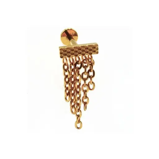 [i_GOLD_labret_sterile-STVXLA531.2X8] Piercing Labret - Titane F136 Interne Stérile Gold Gamme Itc - Labret avec pas de vis interne barre avec chaînette pendante 1,2 x 8 mm*