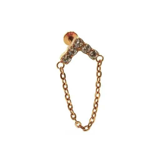 [i_GOLD_labret_sterile-STVXLA541.2X8] Piercing Labret - Titane F136 Interne Stérile Gold Gamme Itc - Labret avec pas de vis interne chevron chainette avec strass 1,2 x 8 mm*