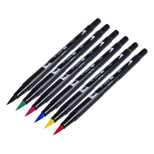 [ki_set_6_feutre_tombow-TBOW-PRIMARY-SET "i-p"] Feutre Tattoo - Tombow -  Pack 6 feutres-pinceaux deux embouts déal freehand tatouage et dessin tattoo