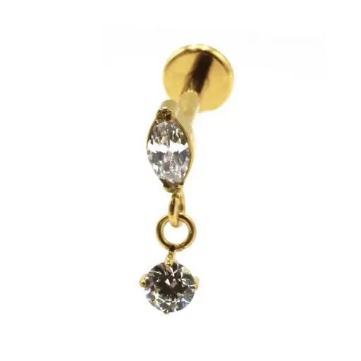 [i_labret_sterile_pvd_gold_57-stvxla57] Labret Piercing - Labret F136 Gold Interne Stérile - Labret 57 avec pas de vis interne 1,2 x 8 mm motif pendentif rond avec strass*