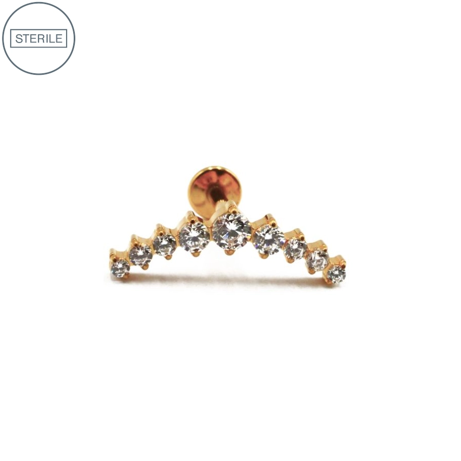 [i_labret_sterile_pvd_gold_61-stvxla61] Labret Stérile Interne Gamme Itc Pvd Gold 5 - Piercing avec pas de vis interne couronne 9 strass