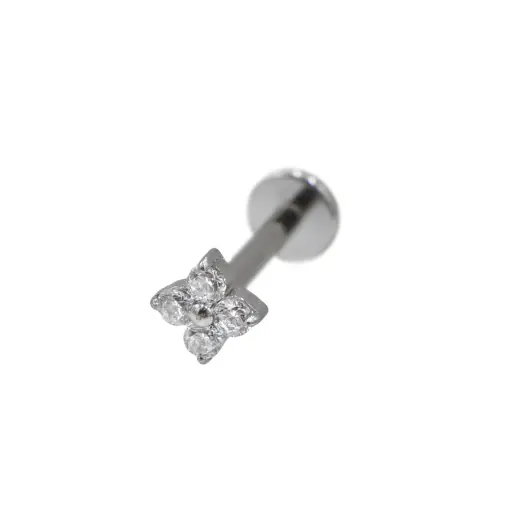 Piercing Labret - Titane F136 Stérile - Labret 38 interne en titane motif fleurs 4 strass