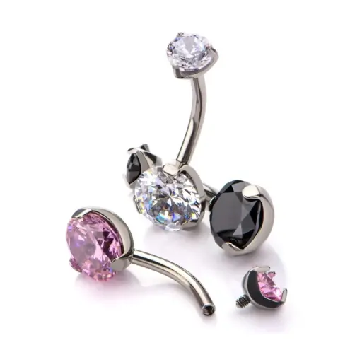 Piercing Banane - Banane Stérile Interne - Piercing en titane f136 avec pas de vis interne 2 strass griffé (4 Coloris)*