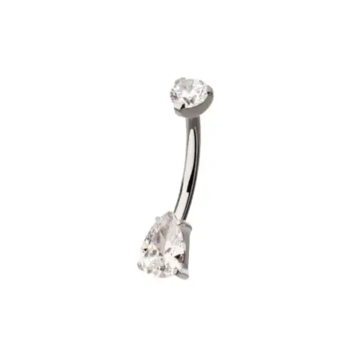 Piercing Banane - Titane F136 Interne Stérile Gamme Hand Ink - Banane avec pas de vis interne et 2 strass griffé goutte*