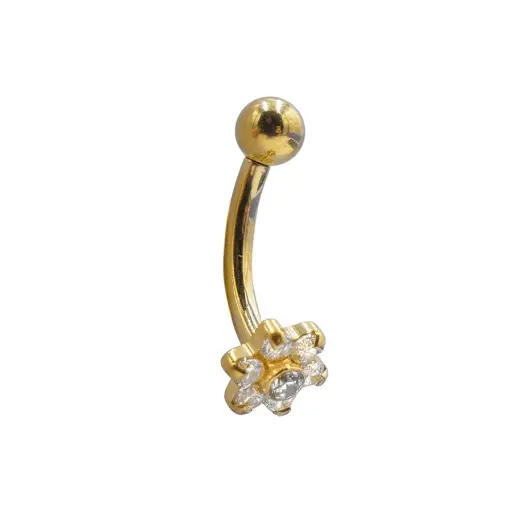 [i_banane_sterile_gold-SUGB0001] Banane Piercing - Banane Interne Stérile Pvd Gold - Piercing pour arcade en titane pvd gold motif fleur 7 strass (copie)