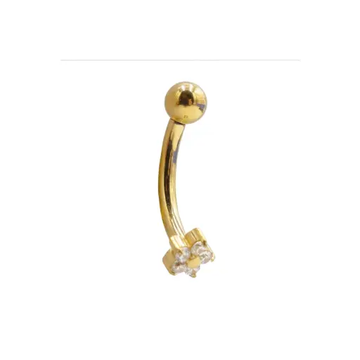 [i_banane_sterile_gold- SUGB0002] Banane Piercing - Banane Interne Stérile Pvd Gold - Piercing pour arcade en titane pvd gold motif fleur 5 strass Blanc (copie)