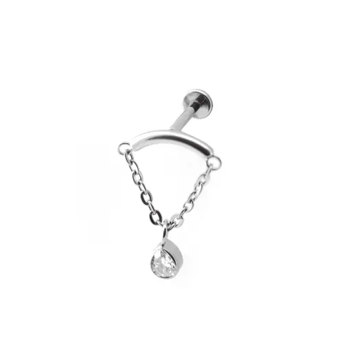 [i_labret_tiatne_sterile-SUL0021] Labret Piercing - Titane F136 Interne Stérile - Labret 21 avec pas de vis interne 1,2 x 8 mm chaine avec strass*