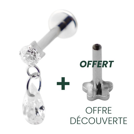 [i_labret_sterile-SUL0010] Labret Piercing - Titane F136 Interne Stérile - Labret 10 avec pas de vis interne 1,2 x 8 mm motif strass et larme*