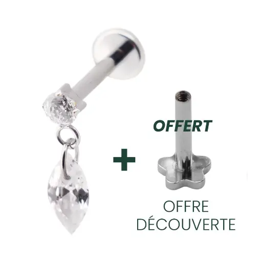 [i_labret_sterile-SUL0009] Labret Piercing - Titane F136 Interne Stérile - Labret 09 avec pas de vis interne 1,2 x 8 mm motif strass et ovale*