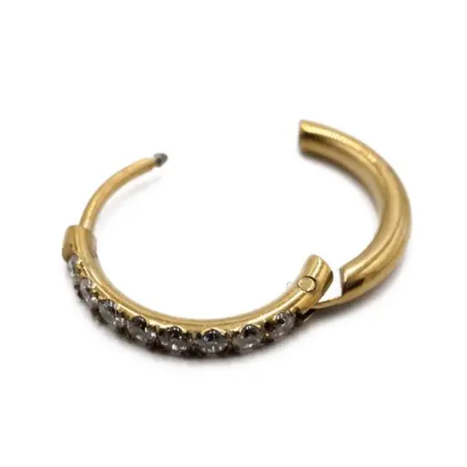 Piercing Anneau - Acier Gold - Anneau clicker 149 avec fermeture à charnière et strass*