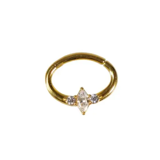 Piercing Anneau - Acier Gold - Anneau clicker 123 avec fermeture à charnière 1,2 x 6 mm septum strass blanc