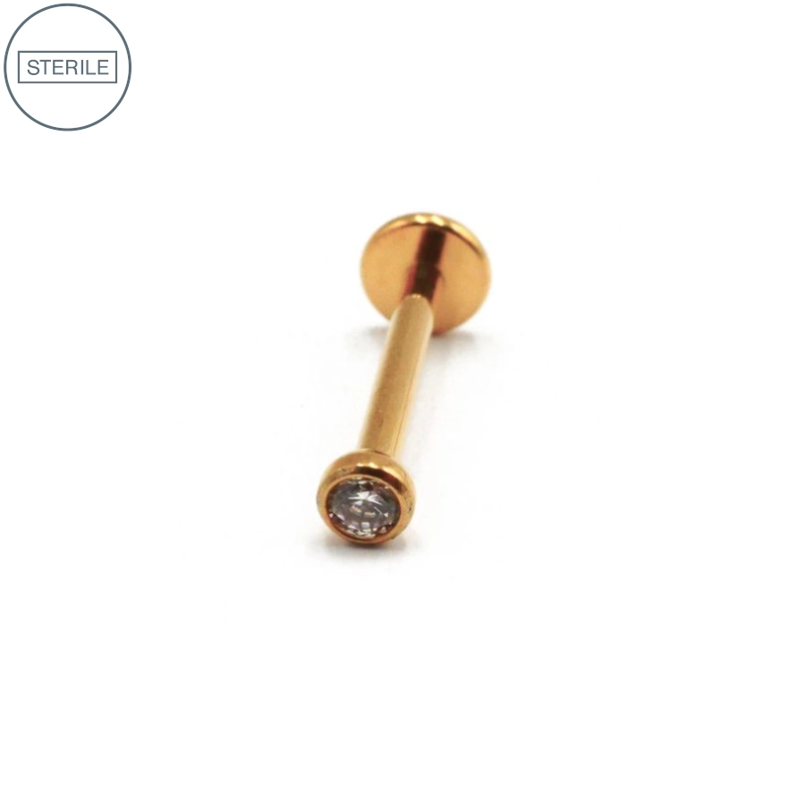 Labret Stérile Interne Gamme Itc Pvd Gold - Piercing avec pas de vis interne strass rond