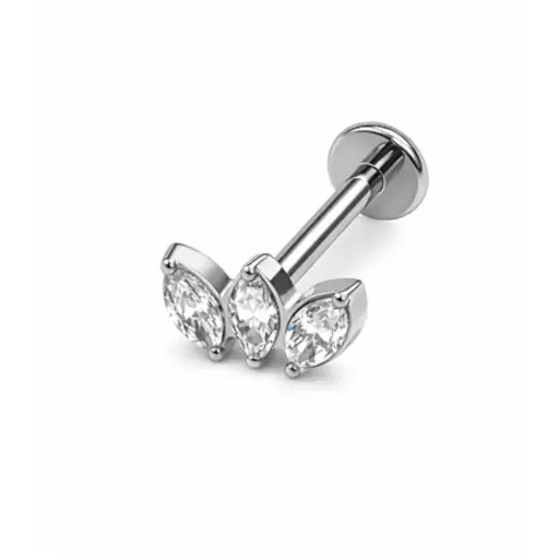 [fb_STERILE_labret_546-FBG-0546 stxla30] Labret Stérile Titane Interne 41 - Piercing avec pas de vis interne marquise 3 strass