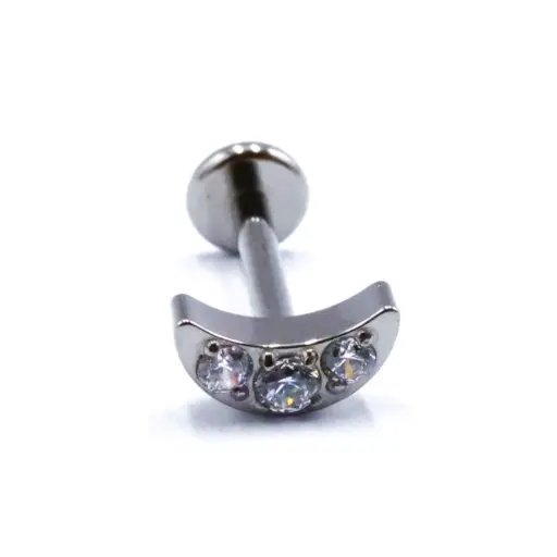 [i_labret_interne_sterile-stxla31] Labret Piercing - Titane Interne Stérile - Labret 31 avec pas de vis interne 1,2 x 8 mm motif lune 3 strass*