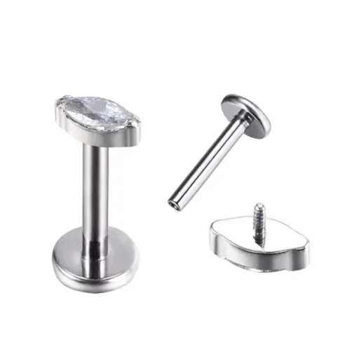 [fb_STERILE_labret_625-FB-0625 stxla41] Labret Stérile Titane Interne 37 - Piercing avec pas de vis interne strass ovale blanc