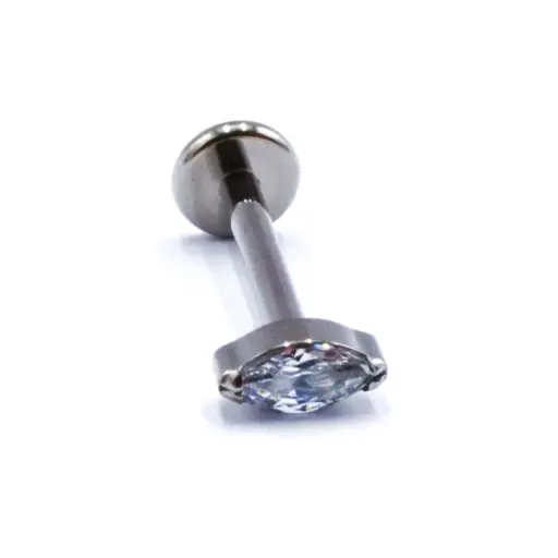[i_labret_interne_sterile-stxla41] Labret Piercing - Titane Interne Stérile - Labret 41 avec pas de vis interne 1,2 x 8 mm motif strass ovale blanc*