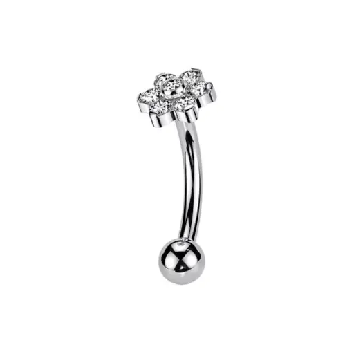 [fb_STERILE_banane_nombril-FB-3037] Piercing Banane - Titane F136 Interne Stérile Gamme Itc - Banane avec pas de vis interne fleur strass 1,2 x 8 mm*