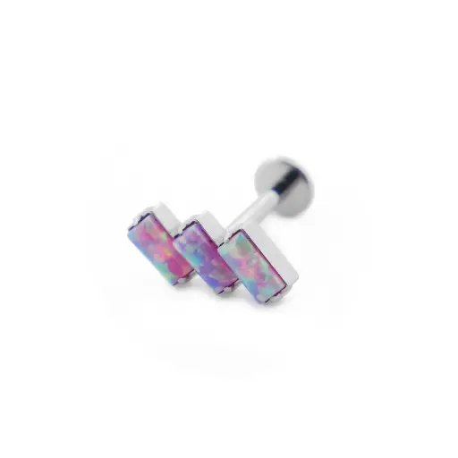 Piercing Labret - Titane F136 Interne Stérile Gamme Itc - Labret avec pas de vis interne 3 rectangles penchés opales 1,2 x 8 mm (4 coloris)*