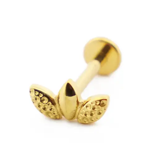 [i_GOLD_labret_interne_sterile-SUGL0004] Piercing Labret - Titane F136 Interne Stérile Gold Gamme Itc - Labret avec pas de vis interne 3 feuilles*