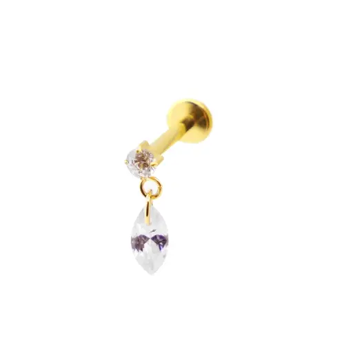 [i_GOLD_labret_interne_sterile-SUGL0009] Piercing Labret - Titane F136 Interne Stérile Gold Gamme Itc - Labret avec pas de vis interne pendentif et strass*