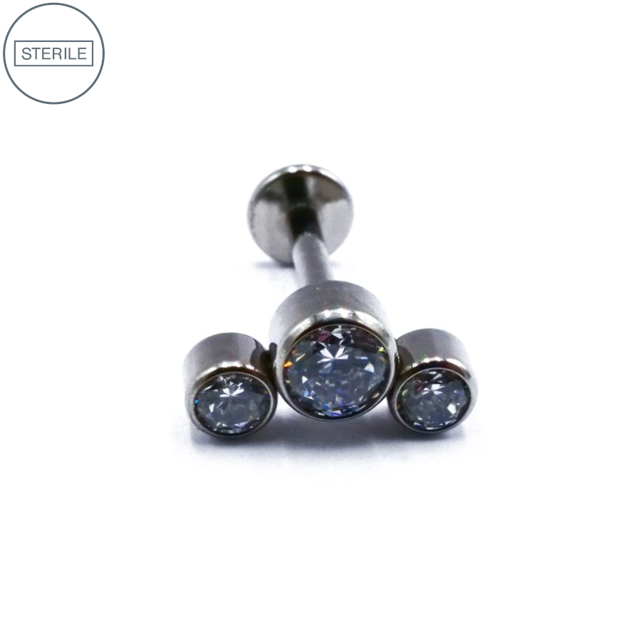 [i_labret_3_strass_rond_courbe-stxla65] Labret Stérile Titane Interne 21 - Piercing avec pas de vis interne courbe 3 strass rond