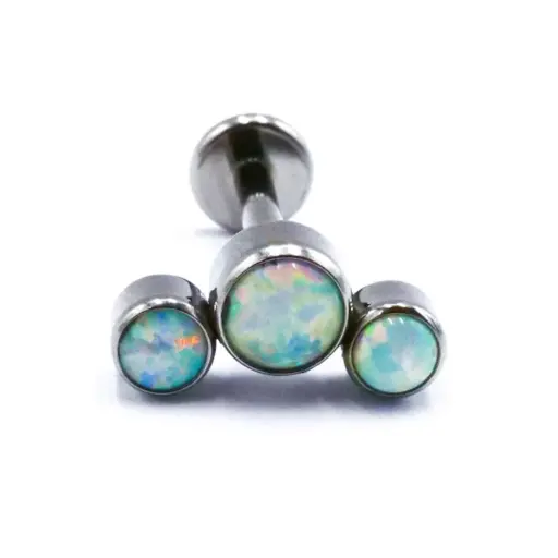 Labret Stérile Titane Interne 20 - Piercing avec pas de vis interne courbe 3 opales ronde
