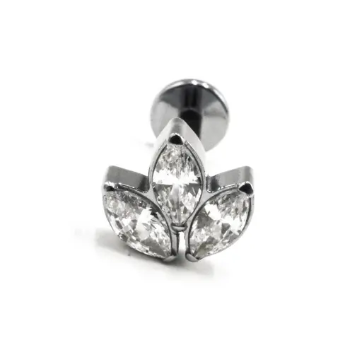 [i_labret_ marquise_3_strass_blanc-STXLA69] Labret Stérile Titane Interne 18 - Piercing avec pas de vis interne marquise 3 strass