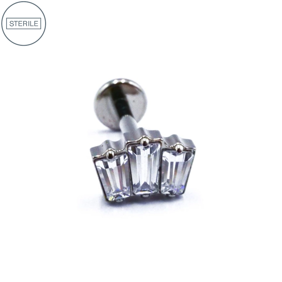 [i_labret_ rectangle_3_strass_blanc-stxla70] Labret Stérile Titane Interne 17 - Piercing avec pas de vis interne 3 strass rectangle