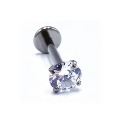 Labret Piercing - Titane Interne Stérile - Labret 19 avec pas de vis interne 1,2 x 8 mm motif strass griffé rond*