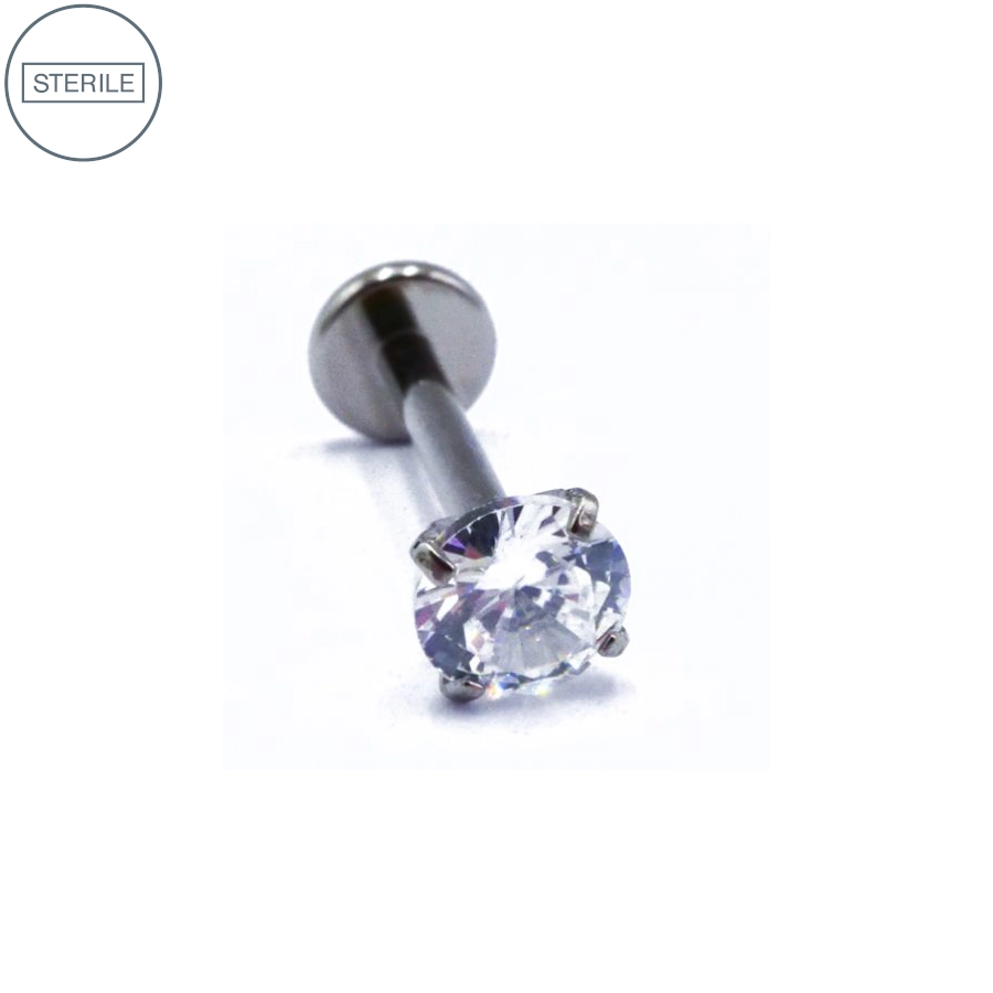 Labret Stérile Titane Interne 09 - Piercing avec pas de vis interne strass griffé rond