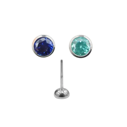 Piercing Bille - Titane Threadless - Embout demi bille sans pas de vis threadless avec strass bleu*