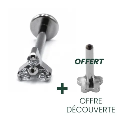 [i_labret_interne_sterile-stxla23] Labret Piercing - Titane F136 Interne Stérile - Labret 23 avec pas de vis interne 1,2 x 8 mm motif strass trinité*