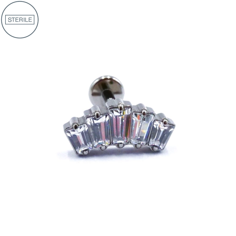 [i_labret_couronne_strass_blanc-stxla28] Labret Stérile Titane Interne 03 - Piercing avec pas de vis interne couronne strass rectangle