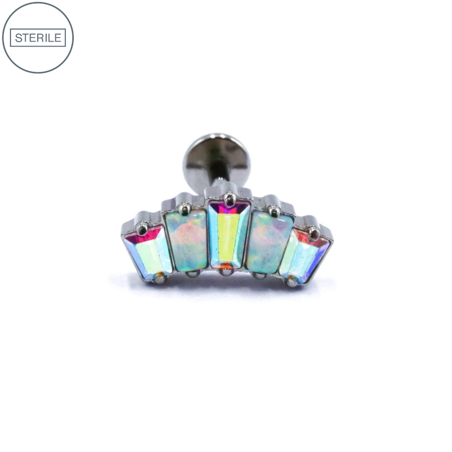 [i_labret_couronne_strass_bleu_iris-stxla29] Labret Stérile Titane Interne 02 - Piercing avec pas de vis interne couronne strass rectangle bleu iris