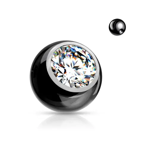 Piercing Bille - Acier Noir Gamme Itc - Bille noire avec pas de vis externe strass coloré 1,6 x 5 mm (6 coloris)*