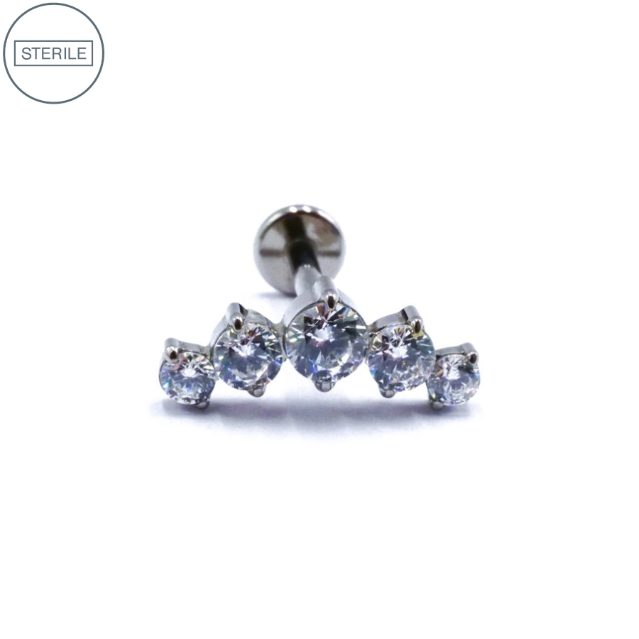 [i_labret_arc_de_strass-stxla27] Labret Stérile Titane Interne 01 - Piercing avec pas de vis interne arc de 5 strass
