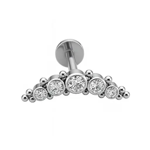 Labret Stérile Titane Interne 01 - Piercing avec pas de vis interne arc de 5 strass