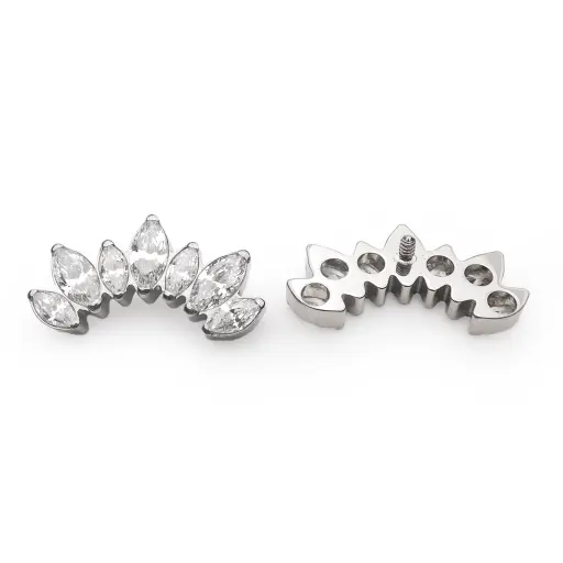 [ns_embout_147-p147_09] Piercing Embout - Titane F136 Gamme Hand Ink - Embout 147 avec pas de vis interne 0,9 mm pour piercing 1,2 mm marquise 7 strass 13 mm*