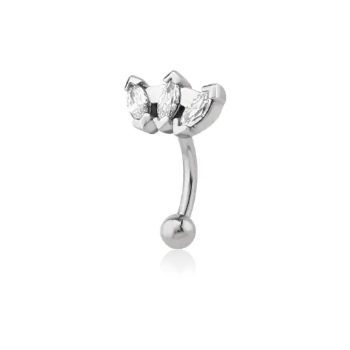 [p_banane_acier-MBNSC24] Piercing Banane - Acier 316L - Banane en acier chirurgical avec embout fonte d'acier marquise 3 strass 1,2 x 8 mm*