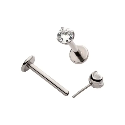Piercing Labret - Titane F136 Threadless Stérile Gamme Hand Ink - Labret sans pas de vis threadless disque 2,5 mm avec strass griffé*