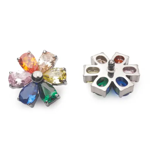 [ns_embout_177-p177_09] Piercing Embout - Titane F136 Gamme Hand Ink - Embout 177 avec pas de vis interne 0,9 mm pour piercing 1,2 mm fleur strass couleur 7 mm*
