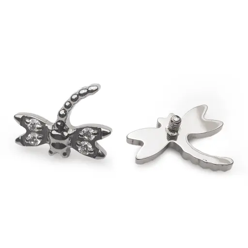 [ns_embout_187-p187_09] Piercing Embout - Titane F136 Gamme Hand Ink - Embout 187 avec pas de vis interne 0,9 mm pour piercing 1,2 mm libellule strass 7,5 mm*