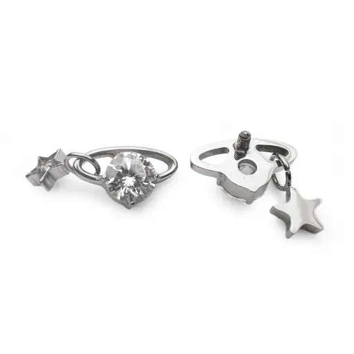 [ns_embout_243-p243_09] Piercing Embout - Titane F136 Gamme Hand Ink - Embout 243 avec pas de vis interne 0,9 mm pour piercing 1,2 mm strass avec étoile 8 mm*