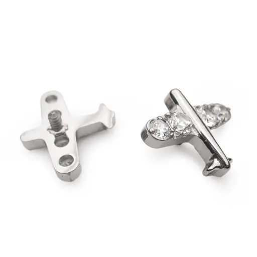 [ns_embout_262-p262_09] Embout Piercing - Titane F136 Gamme Hand Ink - Embout 262 en titane f136 avec pas de vis interne 0,9 mm pour piercing 1,2 mm avion strass 7 mm*