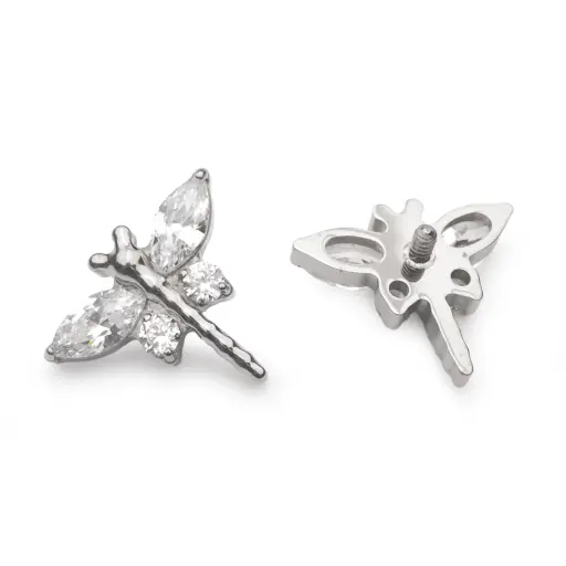 [ns_embout_264-p264_09] Embout Piercing - Titane F136 Gamme Hand Ink - Embout 264 en titane f136 avec pas de vis interne 0,9 mm pour piercing 1,2 mm libellule strass 8 mm*