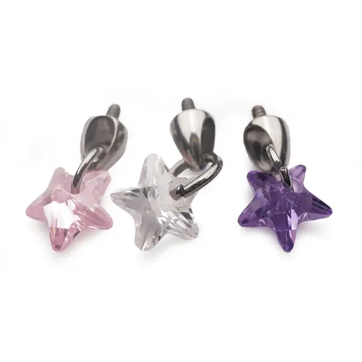 Embout Piercing - Titane F136 Gamme Hand Ink - Embout 265 en titane f136 avec pas de vis interne 0,9 mm pour piercing 1,2 mm étoile strass 4,5 mm*