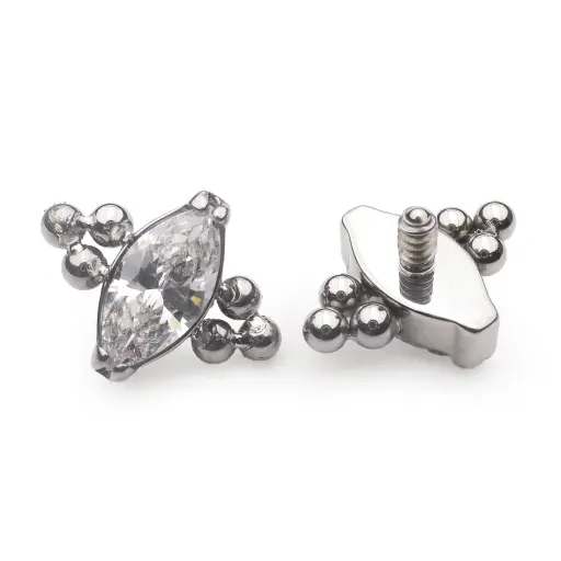 [ns_embout_300-p300_09] Piercing Embout - Titane F136 Gamme Hand Ink - Embout 300 avec pas de vis interne 0,9 mm pour piercing 1,2 mm strass losange et perle 5 mm*